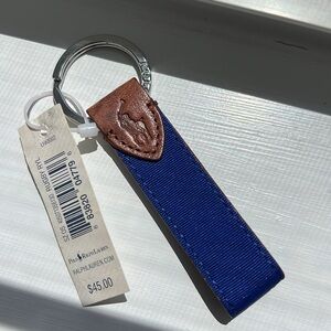 Ralph Lauren Polo Blue & Brown Leather Keychain NWT
